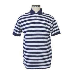 Polo Ralph Lauren Sz M Men's Shirt White Blue Stripes 100% Cotton Green Pony EUC